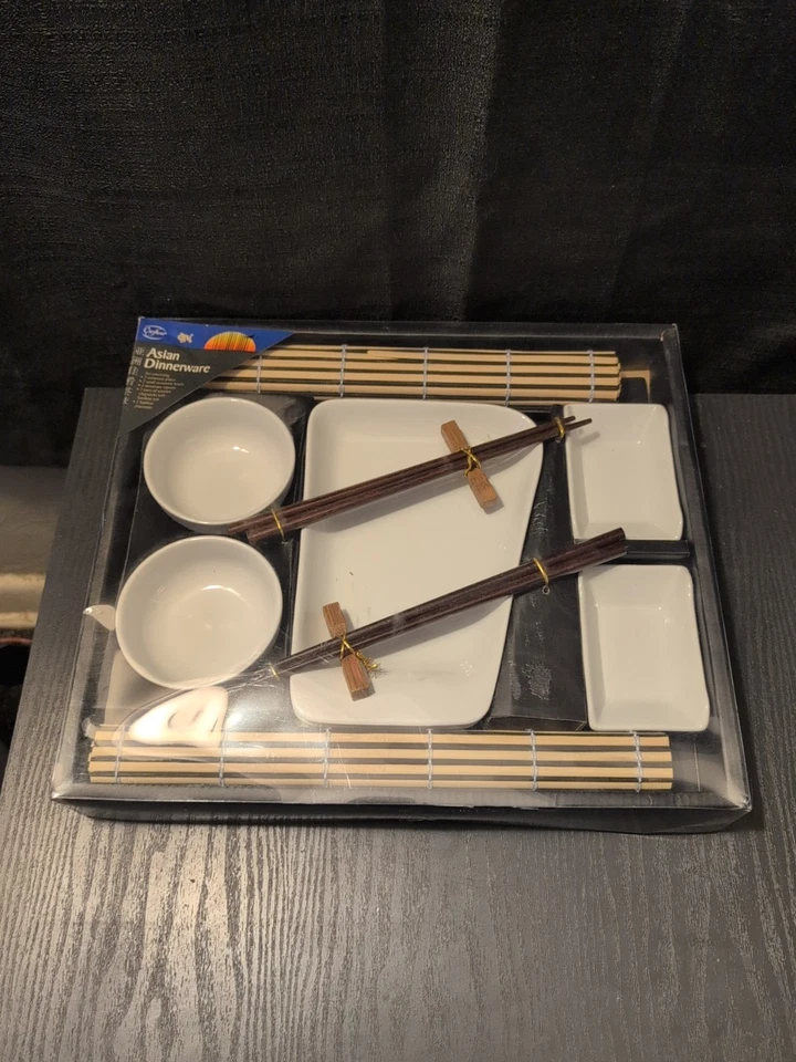 Crofton  Sushi for Two White Porcelain Serving Dish Set 10 pc w/ Chopsticks - Image 1 of 3