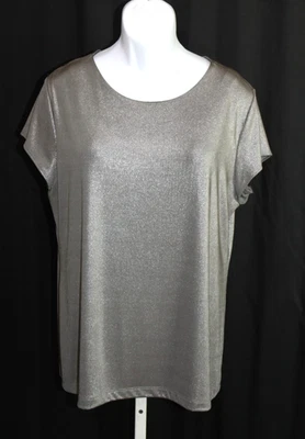 New CHICOS Travelers Liquid Shimmer Lined BREE TEE Shirt TOP Silver SZ 3-#20 - Image 1 of 4