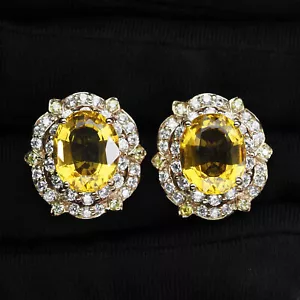 Classically Golden Yellow Sapphire 7.65Ct 925 Sterling Silver Handmade Earrings - Picture 1 of 6