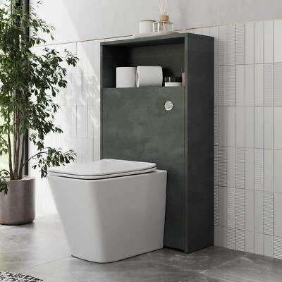 Grey Back to Wall Unit & Rimless Toilet - 600mm Dual Flush Modern Bathroom - Image 1 of 4
