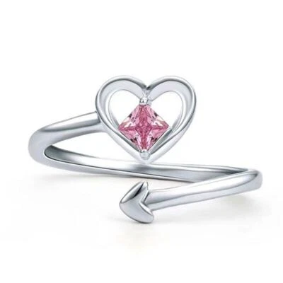 ANILLO MUJER Anillo Plata Boda Fiesta Joyería Anillo Corazón Moda Cristal Rosa Foto 1 de 4