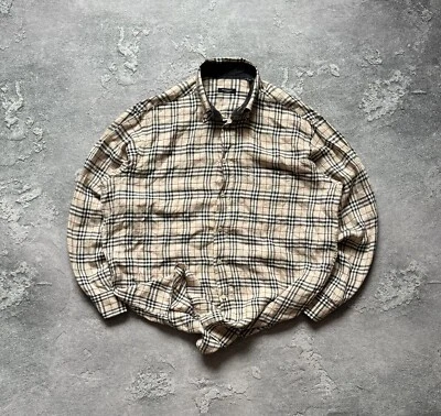 Camisa Polo Burberry London Vintage XL Nova Check Rayas Manga Larga Vestido  Foto 1 de 4