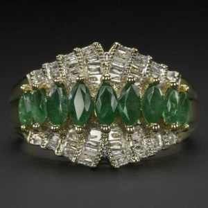 4.20ct Marquise Simulated Emerald & Diamond Cocktail Ring 925 Silver Gold Finish - Picture 1 of 3