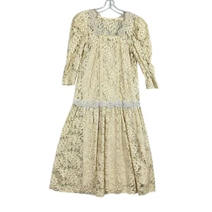 Vintage Cachet by Bari Protas Size 9/10 Victorian Lace Dress W/ Slip - Picture 1 of 9