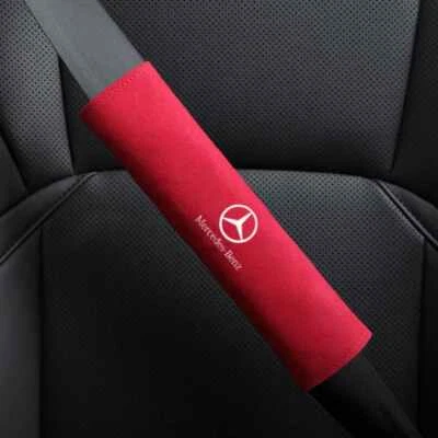 2PCS 23cm Suede Leather Red Car Seat Belt Cover Shoulder Pads for Mercedes Benz - Изображение 1 из 2