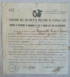Command of the Military District of Padua Destination Notice Year 1929 - Picture 1 of 2