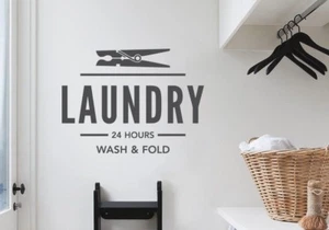 LAUNDRY 24 HOURS WASH AND FOLD Vinyl Wall Decal Words Home Decor Quote 36" - Picture 1 of 1
