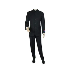 Hombres Apollo King Traje con Bandas Sin Cuello Mandarín 5 Botones Pierna Ancha M5-1 Negro - Imagen 1 de 29