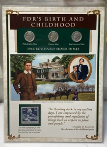 Life&Times of FDR 1946 - 3 monedas de diez centavos Roosevelt con sello - nacimiento e infancia - Imagen 1 de 2