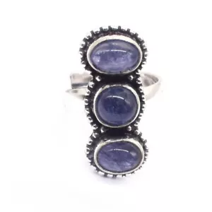 Three Stone Ring Natural Kyanite Rings 925 Sterling Silver Adjustable Ring - Picture 1 of 8