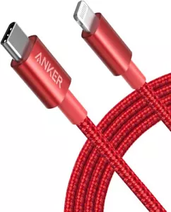 Anker New Nylon USB-C to Lightning Charging Cord for 6ft, MFi Certified, Red - Picture 1 of 7