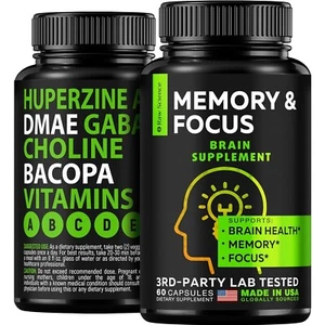 Nootropic Brain Support for Focus, Memory Clarity GABA Choline DHA, 60 Capsules - Picture 1 of 7