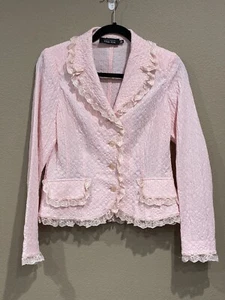 Rickie Freeman Teri Jon pink blazer lace trim Sz 8 women Rhinestone Button Up - Picture 1 of 12