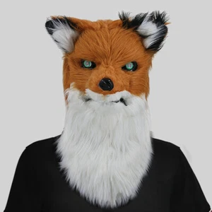 Halloween Fox Mask with Movable Mouth Full Head Dog Wolf Plush Animal Mask US - Picture 1 of 32