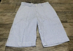 New English Laundary Boys Blue White Seersucker Stripe Shorts Sz 16 Husky - Picture 1 of 5