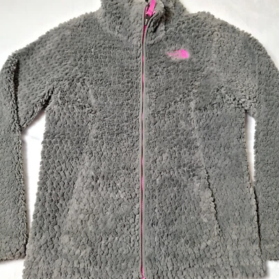 Chaqueta Sherpa polar con cremallera completa THE NORTH FACE niñas talla M (10/12) gris rosa logotipo Foto 1 de 4