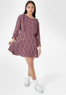 Jack Wills UK8 floral ruffle mini-dress, lined multicoloured, 3/4 sleeve RRP £90 - Image 1 of 4