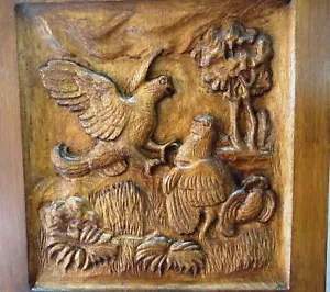 Kampfvögel handgeschnitzte Holztafel für Wand tolles Geschenk Jäger Hütte Lodge - Bild 1 von 5