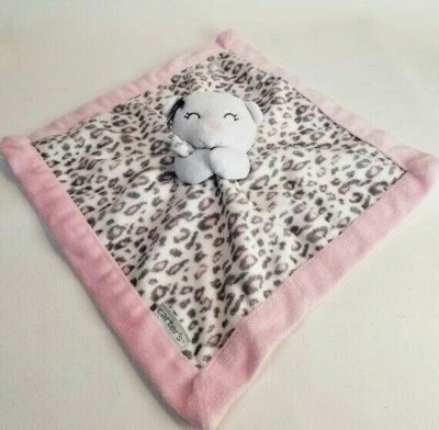 Carters Pink Gray Cheetah Leopard Baby Security Blanket White Bear Cat Lovey - Image 1 of 4