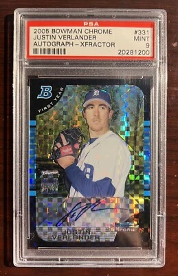 Bowman 2005 cromo automático Xfractor Rookie #331 Justin Verlander #/225 PSA 9 Foto 1 de 2