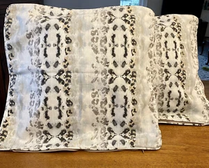 Geometric Animal Print Pillow COVERS Zip Linen Look Set Of 2 Blue Brown Ivory - Picture 1 of 8