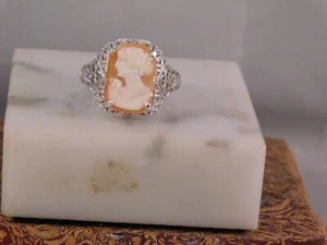 Vintage Stil achteckiger Kamee Ring Sterlingsilber filigran - Bild 1 von 7