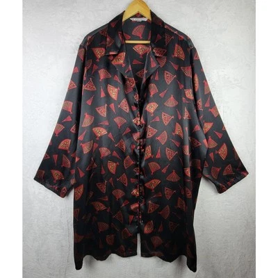 Cacique Long Sleeve Button Black Red Satin Sexy Lingerie Robe 3X 26 28 Romantic - Image 1 of 4