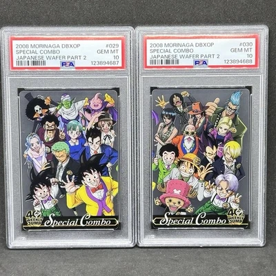 PSA 10 Set Dragon Ball X One Piece Morinaga Wafers Card Son Goku Monkey D. Luffy - Image 1 of 2