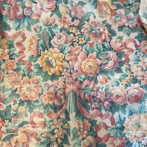 5.5 Yds 55”W Floral English Garden Polished Cotton Chintz Pink Jade Green VTG - Picture 1 of 11
