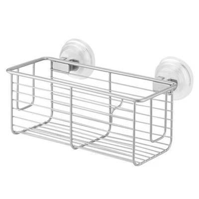 InterDesign Classico Bathroom Shower Suction Caddy Basket Silver Rust Resistant - Image 1 of 4