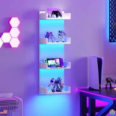 HOOBRO 4-Tier LED Floating Wall Shelves - Stylish Wall-Mounted Storage Rack - Image 1 of 4
