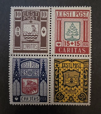 EE 1938 Eesti Estonia Estland Mi. 131-134 Stamp Block Unused Mint MNH OG T18345 - Image 1 of 2