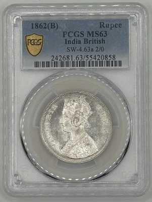 1862(B) Type 2/0 Indian British Rupee PCGS MS 63  - Image 1 of 2