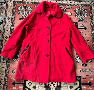 VTG 80s Passport Women Red Wool Overcoat  House Coat Classic Sz M - Image 1 of 4