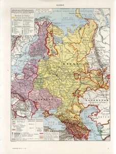 Mapa Larousse década de 1920 RUSIA URSS UCRANIA BIELORRUSIA CRIMEA CÁUCASO TRANSCAUCASIA - Imagen 1 de 1