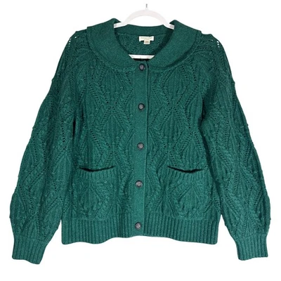 Garnet Hill Briar Cashmere Cable Knit Cardigan Sweater Sz S Button Front Collar - Image 1 of 4