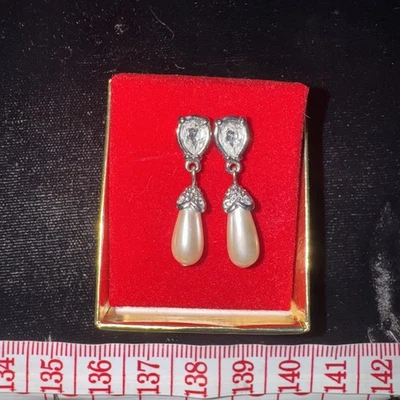 Pendientes colgantes de perlas de Swarovski cristal lágrima colgante novia rodio firmado Foto 1 de 4