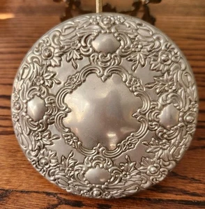 Cartera de Bolsillo Espejo de Mano Redonda Vintage Plateado Reposado Flores 4" - Imagen 1 de 11