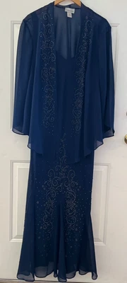 Maxi Vestido Catherines Talla Grande Azul Mascarada Cuentas Madre de la Novia Conjunto Talla 20 Foto 1 de 4