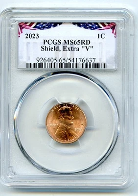 2023 EXTRA ' V ' ERROR VDB V PCGS MS65 RD LINCOLN SHIELD PENNY CENT RARE VARIETY - Image 1 of 3