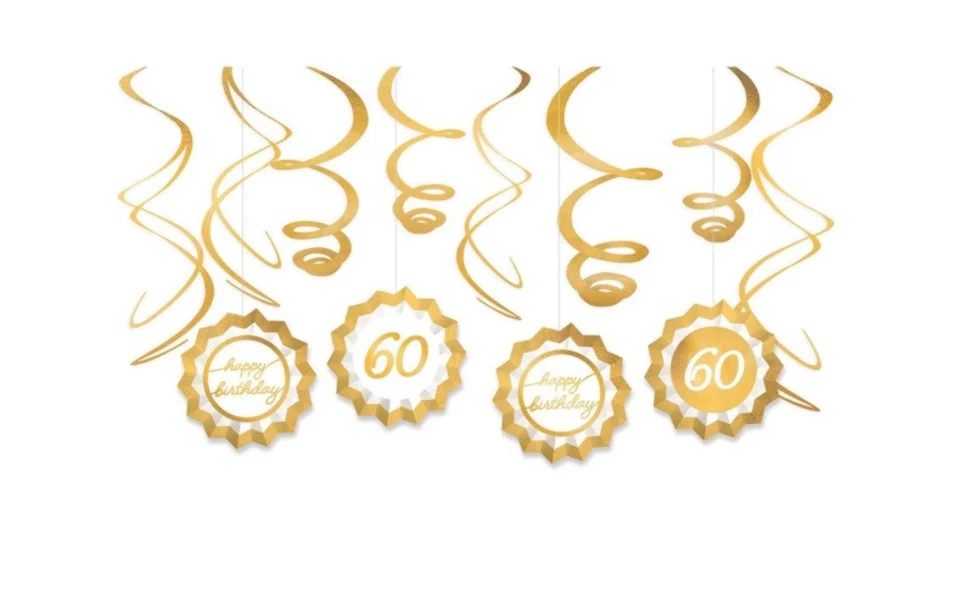 Golden Age 60th Birthday Decorating Kit 4 Paper Fans & 8 Foil Swirls NEW - Image 1 of 1