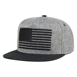Black & Grey American Flag Embroidered Flat Brim Baseball Cap Hat Adjustable - Picture 1 of 2