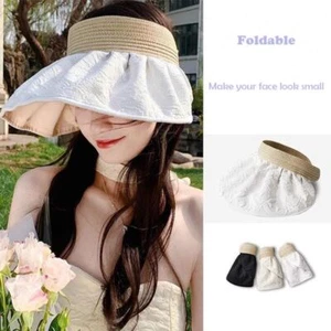 Anti-UV Sunblock Hat Large Eaves Empty Top Hat Casual Wide Brim Beach Hat - Picture 1 of 15