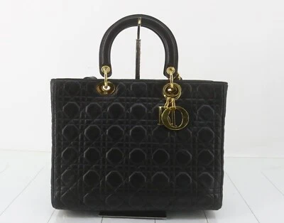 Bolso de mano Dior Lady Dior grande de piel de cordero negro Foto 1 de 4