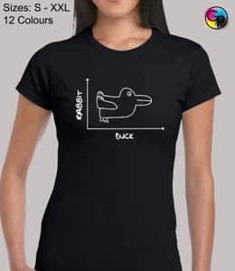 Rabbit Or Duck Graph Cool Funny Top Fitted T-Shirt Top Tshirt Tee for Women - Picture 1 of 12