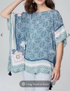 J.Jill Floral Medallion Poncho Deep Sea Multi Women’s One Size S-L NWT - Afbeelding 1 van 15