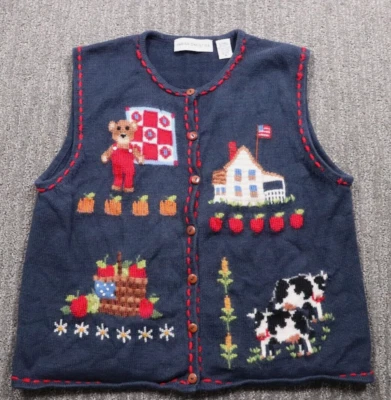 Marisa Christina Women's Med VTG 90s Cardigan Sweater Vest Patriotic Farmhouse - Image 1 of 4