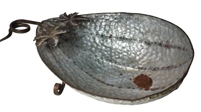 Galvanized Metal Pumpkin Bowl Fall Leaves Holiday Footed Fifteen Inch SEE - Image 1 of 4