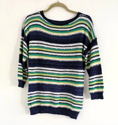Женский свитер American Living из разноцветной льняной смеси в полоску рукав 3/4 размер M - Изображение 1 из 4
