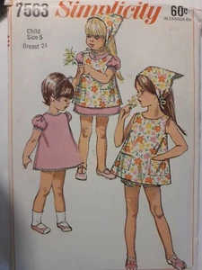 Simplicity 7563 Dress Pinafore Bloomers Sewing Pattern Girls 5 VTG 70's UC FF - Picture 1 of 6